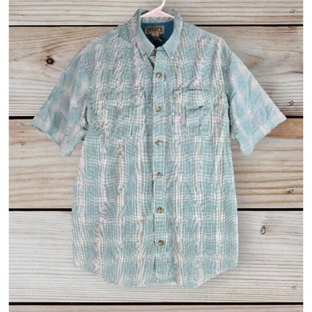 Duluth Button Down Shirt Men Size Medium Blue Plaid Short Sleeve Vented Shirt